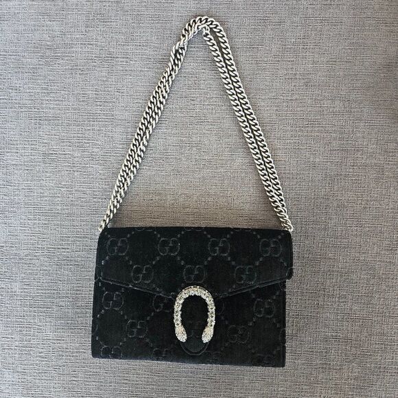Gucci Brand new Authentic Women's Black GG Velvet Mini Dionysus Chain purss - Picture 10 of 16